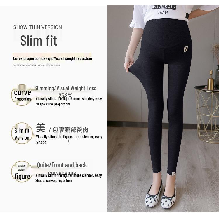 High-Waisted Summer Maternity Leggings – Nine-Point Length, Lightweight & Elastic for Abdominal Support