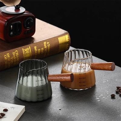 Wood Handle Glass Espresso Measuring Cup Coffee Extraction Cup High Temperature Resistance Italian Espresso Oz Cup Milk Jug