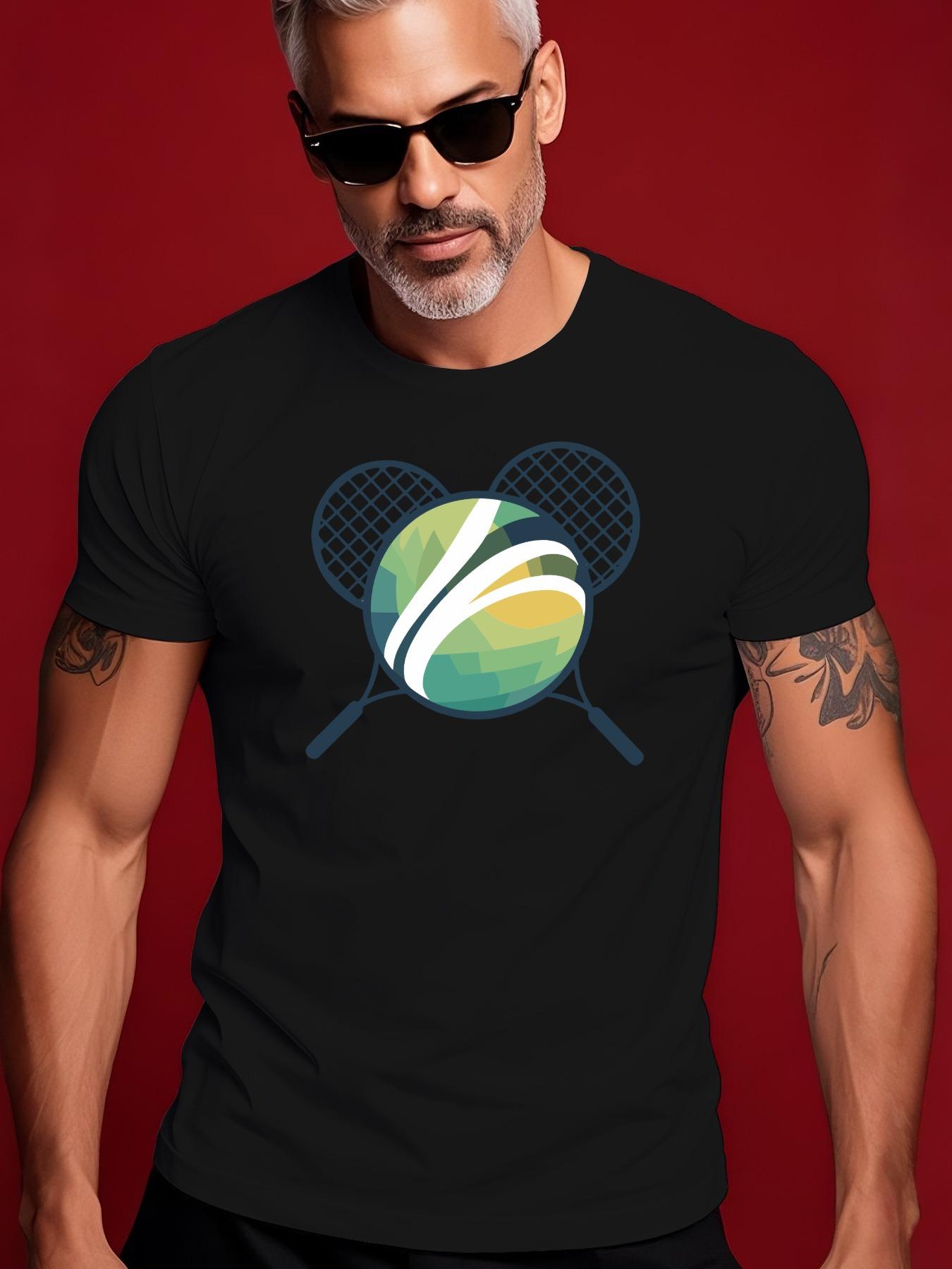 Short Sleeve Tshirt - Black Tennis Graphic Print Summer Tee M