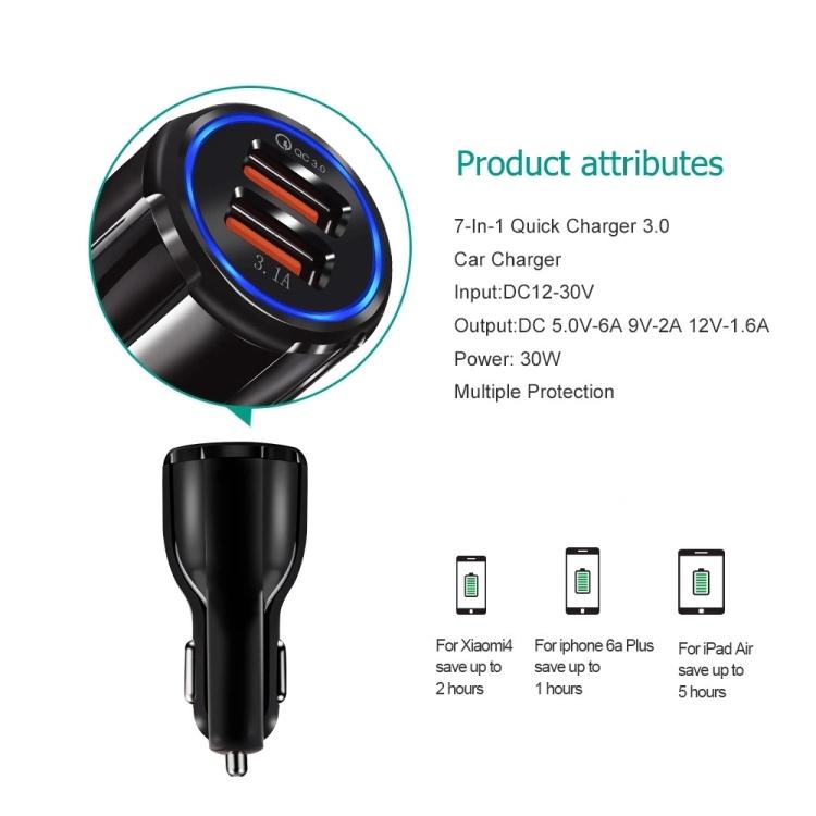 QC 3.0 Dual-USB 6A Schnelles Autoladegerät / Schnelles Laden für Mobiltelefone und Tablets