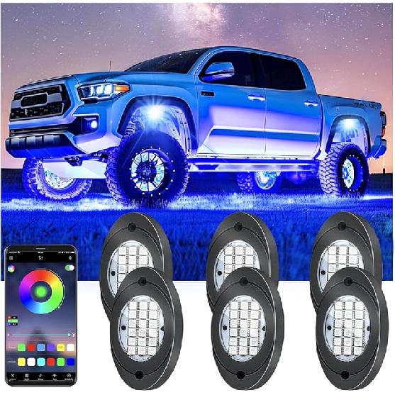 4 Pods RGB LED Rock Lights, Underglow Multicolor Neon Light Kit, Wheel Well Light With APP Control & Music Mode, Under Glow Lights For