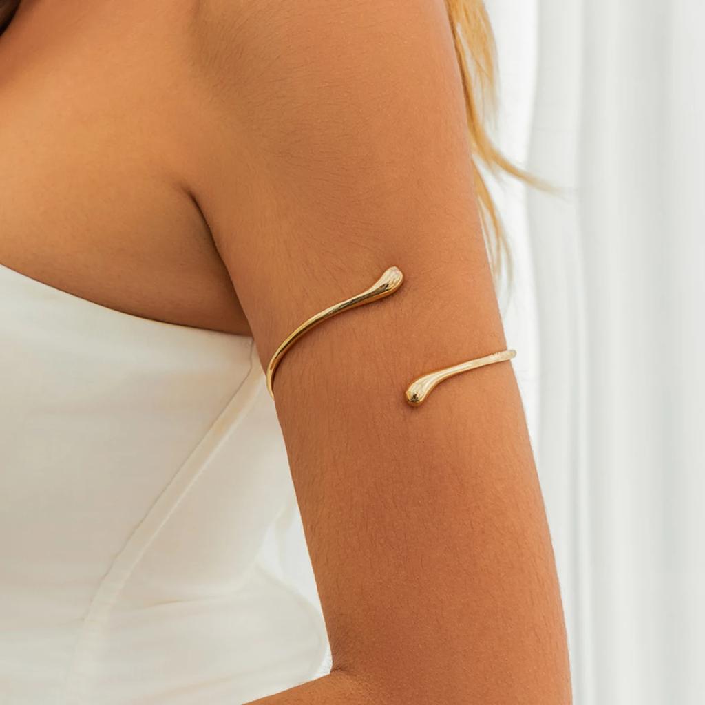 Simple Water Drop Open Upper Arm Bracelet Fashion Smooth Metal Arm Bracelet Women's Aesthetic Vintage Irregular Jewelry