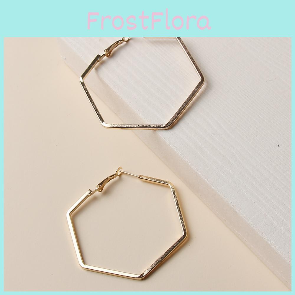 Contemporary Hexagon Geometric Ear Rings With Electroplated Gold For Stylish Office Wear