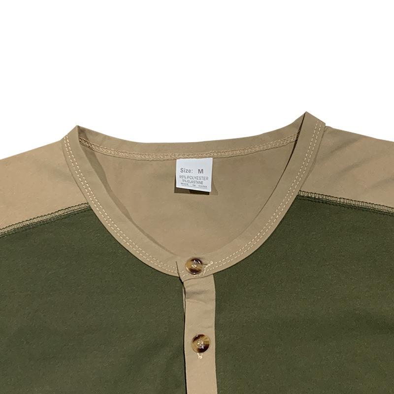 Men Casual Loose Color Block Short Sleeve Henley T Shirt