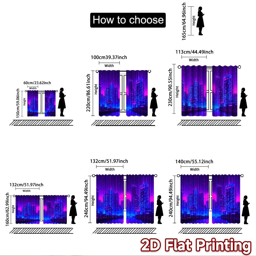 2D flat printing 2pcs Drapes Cyberpunk Cityscape Neon Glow Digital Printed Polyester Drapes Festive Wall Decor for Booths Studio