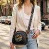 Vintage embossed soft leather small round bag women's shoulder bag