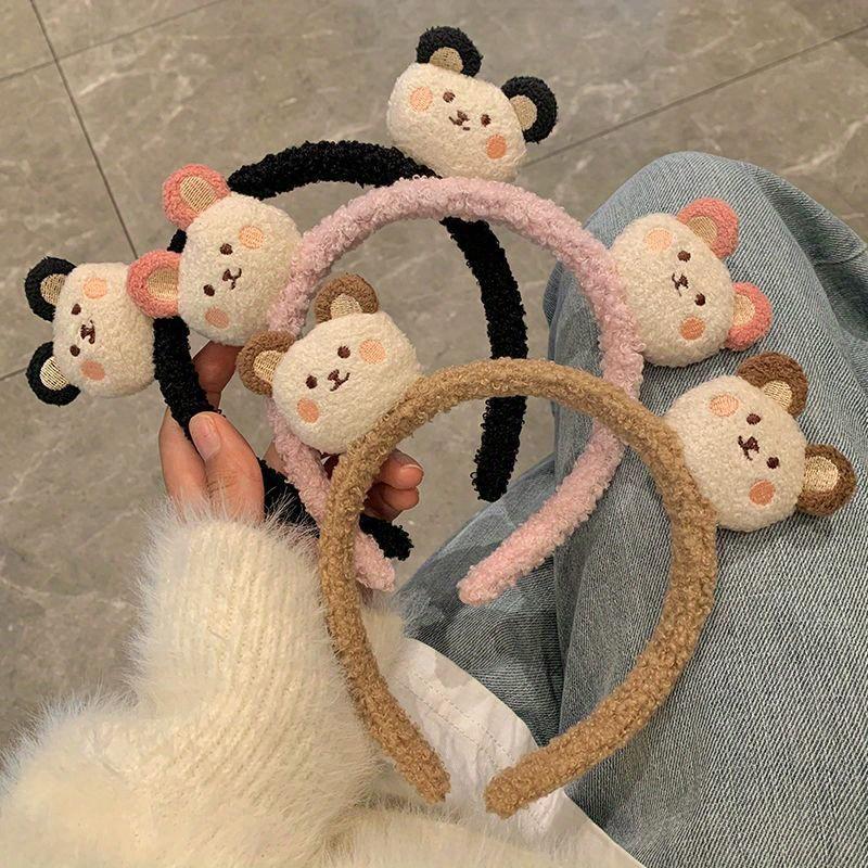 1pc Cute Plush Bear Headband, elastic & soft polyester, ideal for women & girls during skincare & makeup.