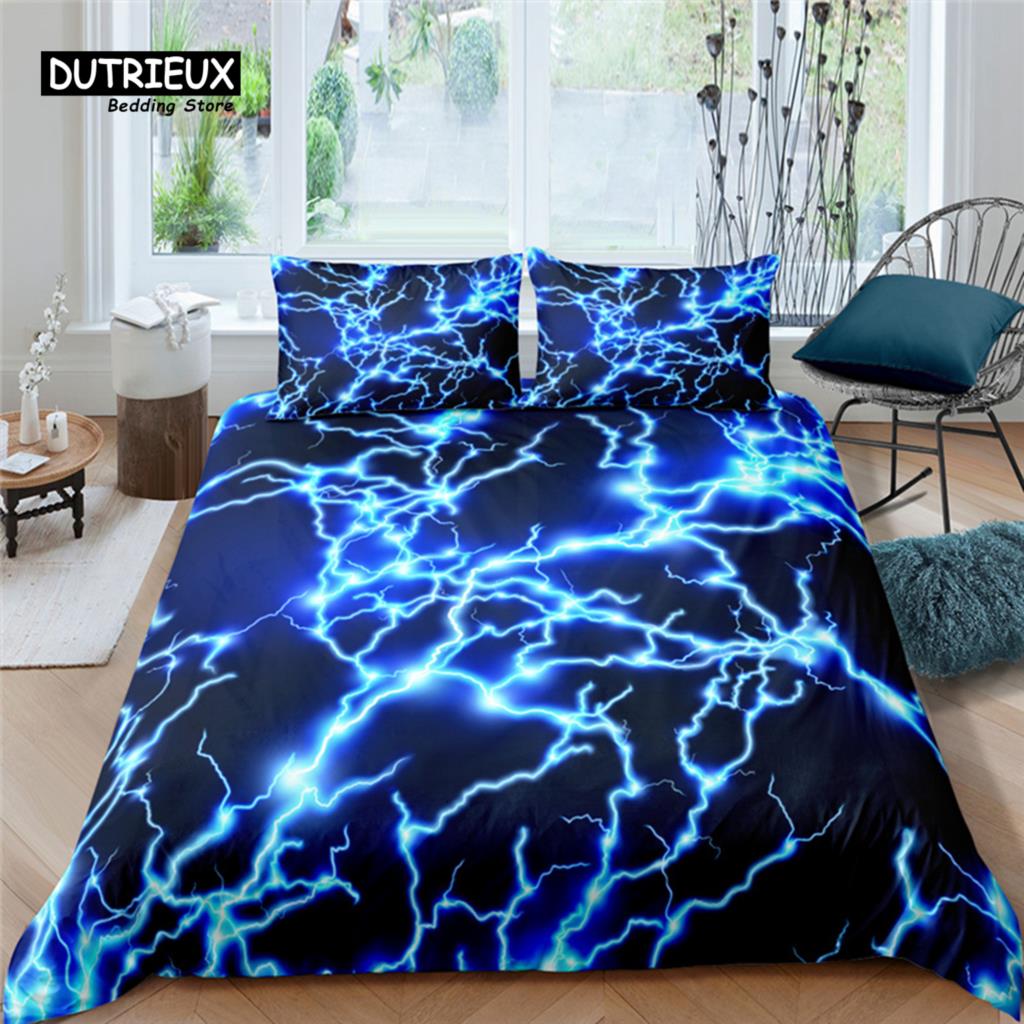 Luxury 3D Lightning Marble Print Home Living Comfortable Duvet Cover Pillowcase Kids Bedding Set Queen And King Eu/Us/Au/Uk Size