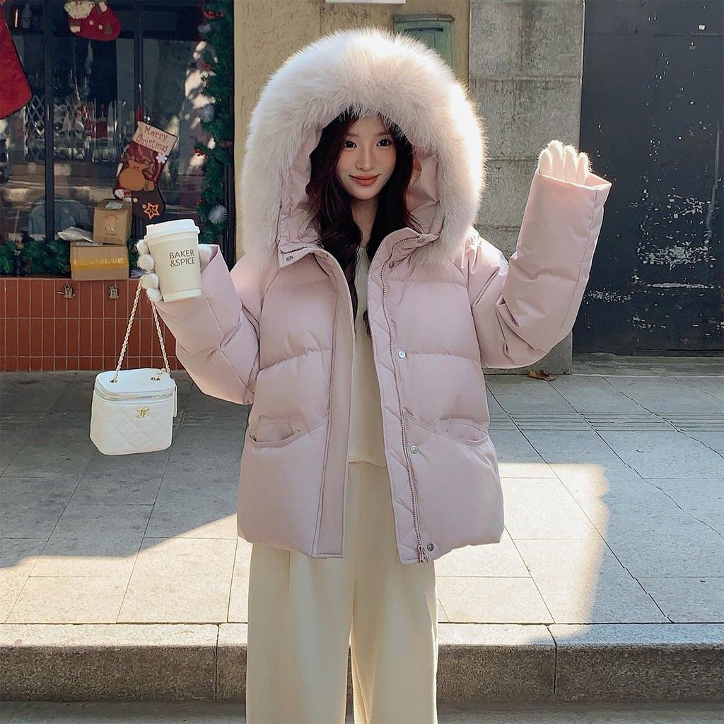 Winter New Down Cotton Clothing Loose Thickened Small Hooded Big Fur Collar Fashion Jacket Trend