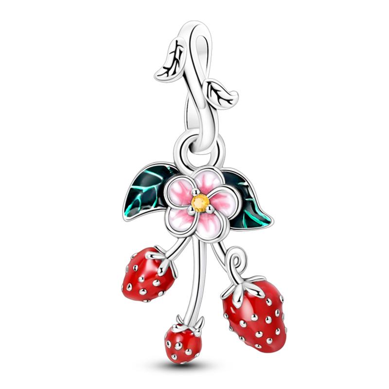 Fits Pan Braceletscopper Charms Color Strawberry Cherry Blueberries Fruit Sweet Original Diy Jewelry Birthday Fine Gifts