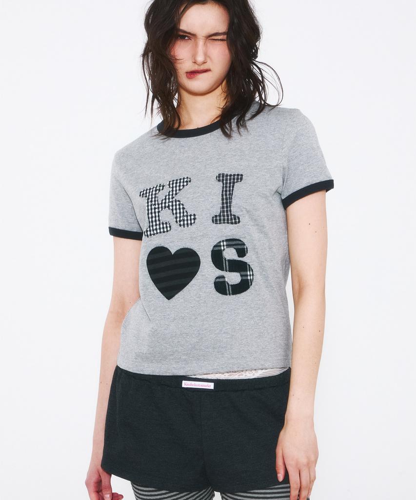 Kimseupeulesikoteunmakes Kiss Mar Applique Logo T-Shirt Gray