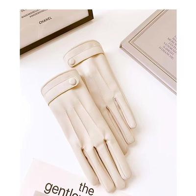 Leather Gloves In Autumn and Winter Plus Velvet To Keep Warm Korean Cute Imitation Sheepskin Pattern Driving Short Touch Screen Anti Skid Riding.
