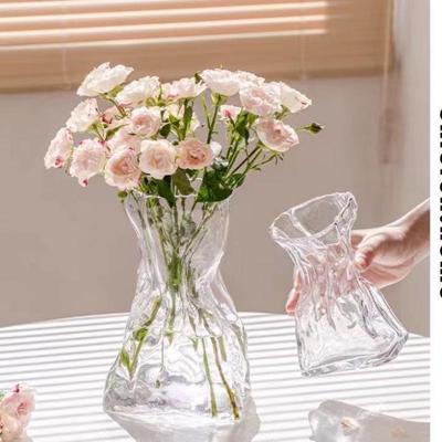 Irregular Ikebana-Style Hydroponic Glass Vase - Transparent Decorative Money Bag for Living Room