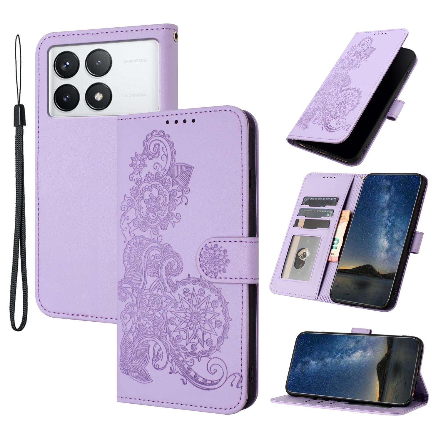 

For Xiaomi Redmi K70E 5G/Poco X6 Pro 5G Phone Cases Mandala Flower Leather Wallet Mobile Cover with Strap Purple
