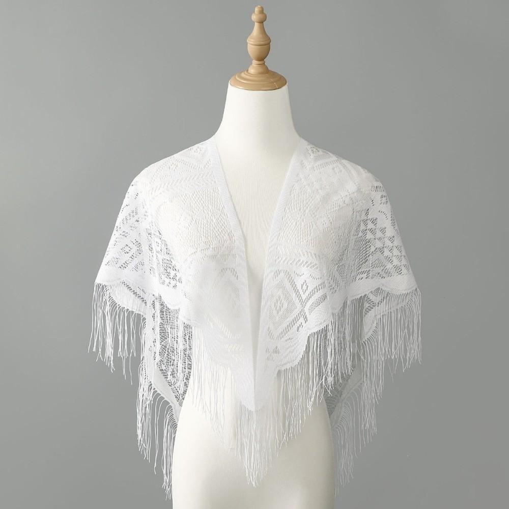 Transparent Triangle Scarf Hollow Mesh Prayer Shawl Elegant Wedding Party Shawl