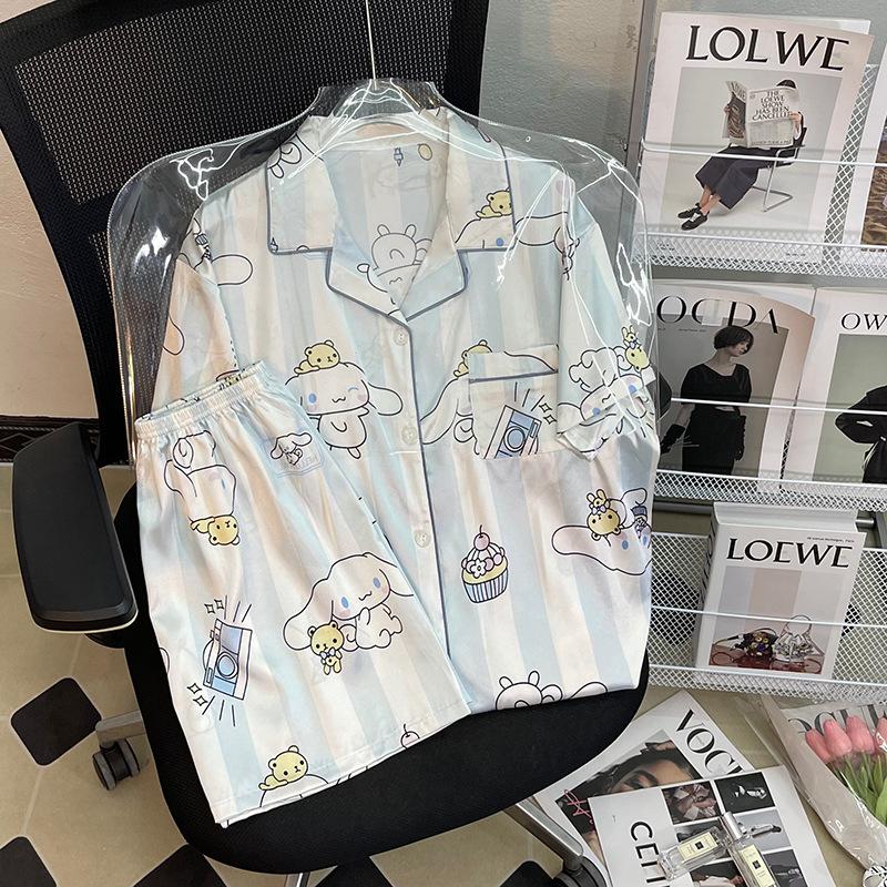 

Cartoon Style Ice Silk Pajamas Women S Summer Short-Sleeved Lingna Belle Loungewear Suit Can Be Worn Outside 2XL