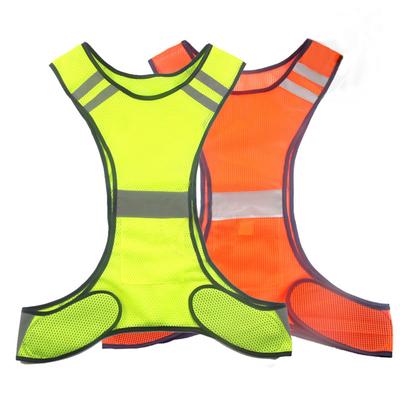 Outdoor Sports Vest High Visibility Security Gear Stripes Jacket Polyester Mesh Reflective Vest with Pocket for Night Work Cycling Running