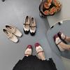 Fashion IPPEUM Women Flat Shoes Red PU Leather Square Toe Ballet Flats Lolita Shoes Mary Janes