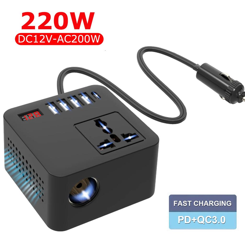 100W Automotive Inverter DC12V/24V To DC120V/220V, Peak LED With LED Display, Outlet Power Car Inverter Adapter, Fast Charging