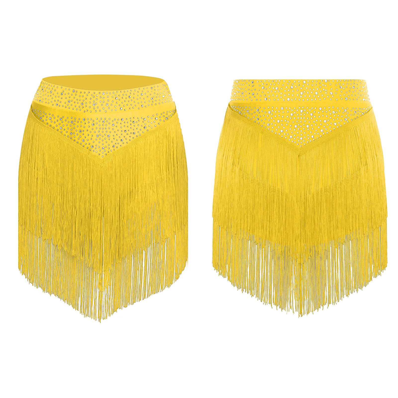 

Женская юбка для сальсы, латиноамериканских танцев S-XXL - Костюм для выступлений и соревнований с эластичным поясом и многоярусной бахромой S жёлтый