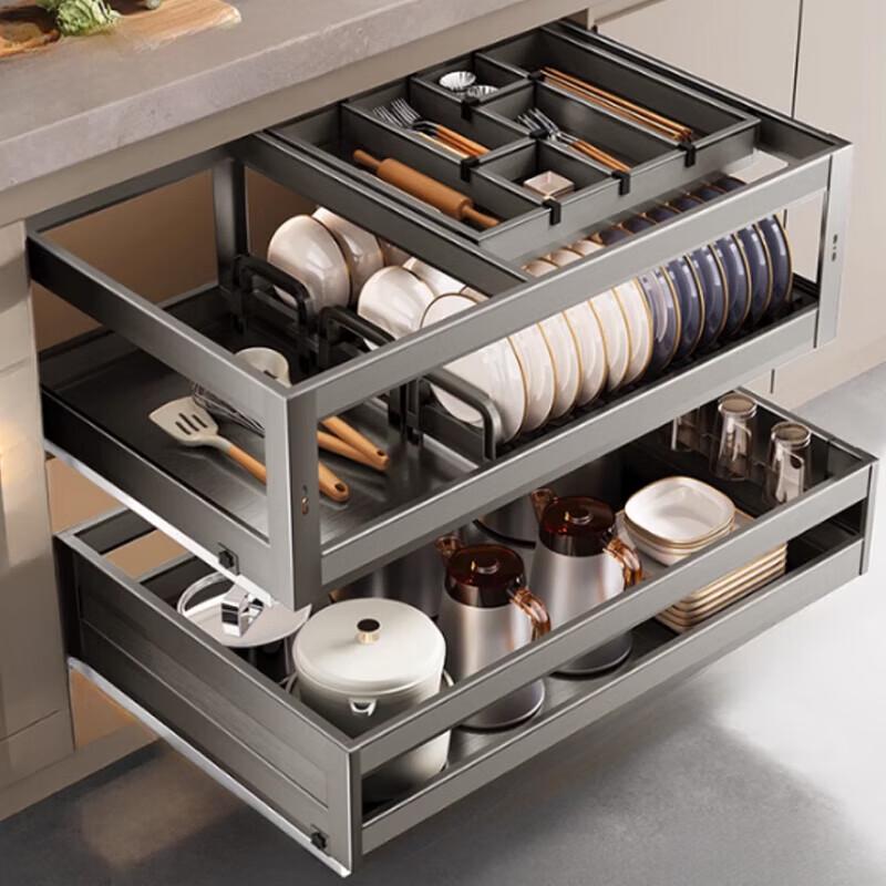 Kitchen Cabinet Pull-Out Dish Organizer
