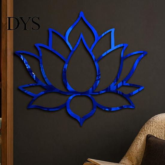 Acrylic Lotus Mirror Wall Sticker Sticker, Flower Decal, Zen Style Chinese Ornament Self Adhesive Decoration for Living Room Bedroom Yoga Studio