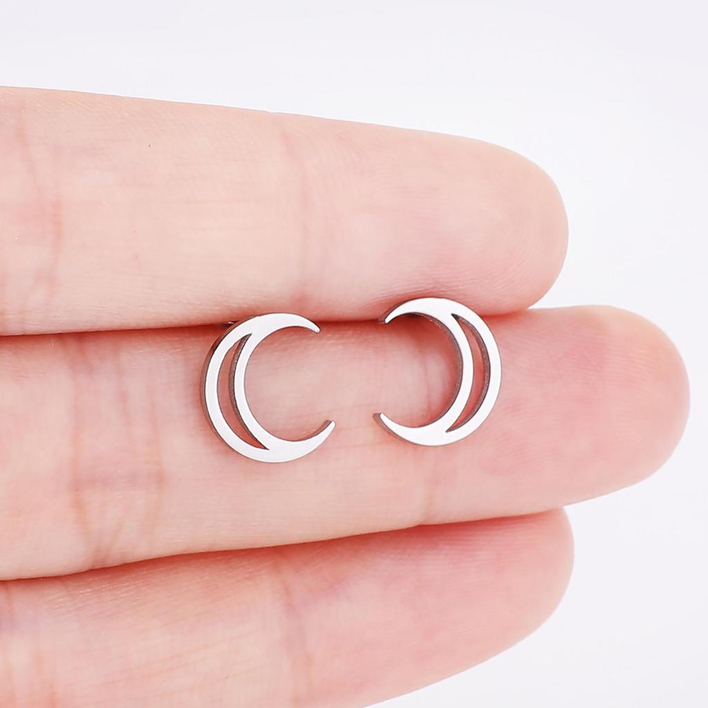 Moon Stud Stainless Steel Fashion Earrings