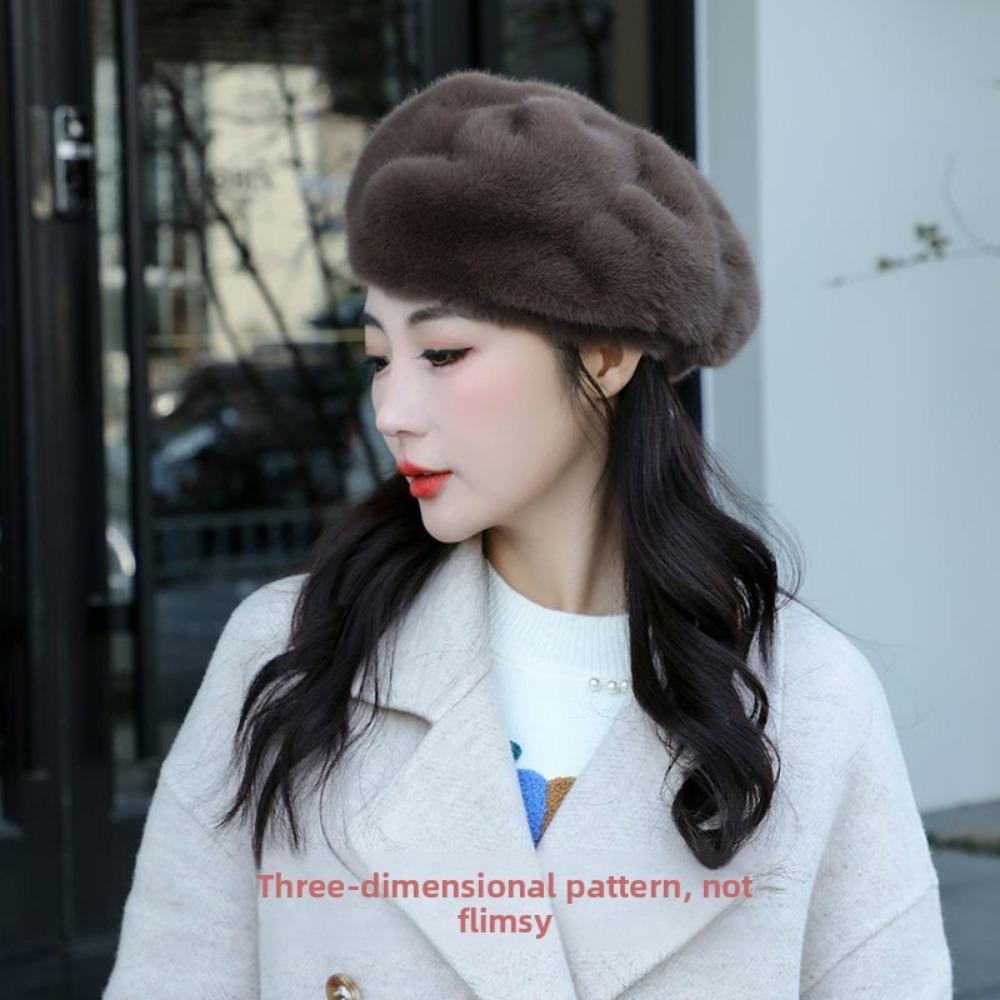 New Beret Women's Mink Hair Hat Pumpkin Foreign Style Fashion Thickened Versatile Octagonal Hat Winter Warm Hat