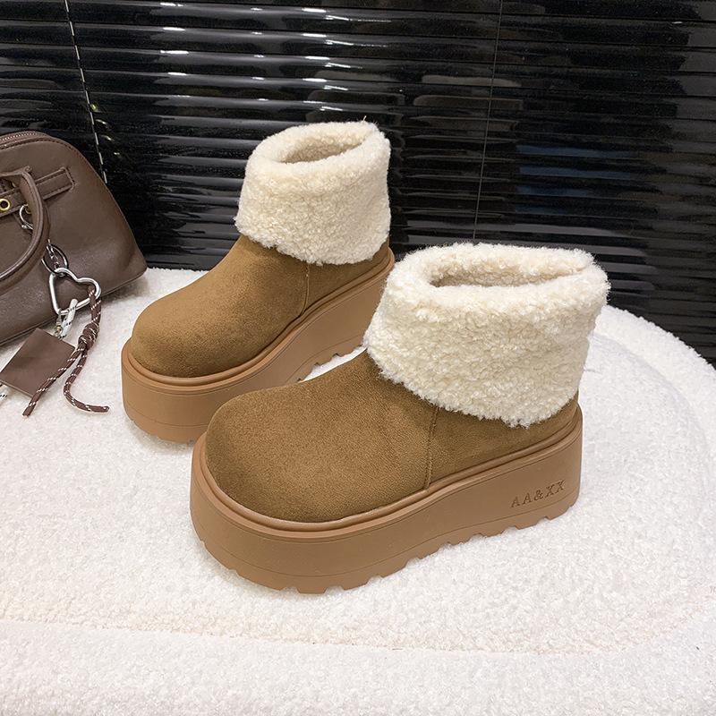 Women's soft elastic thick sole winter fur one warm cold padded snow boots non-slip wear casual sports cotton boots