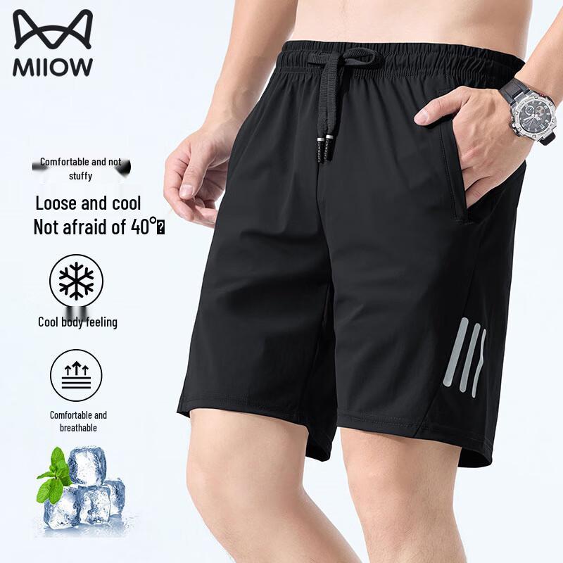 MiiOW Men s Cool-Feel Ice Silk Sports Shorts 5XL