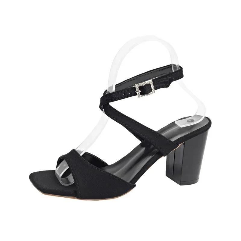 Fashion Elegant Woman Heeled Shoes 2025 Ankle Buckle Strap Women's Sandals Fashion Dress Sandals Women Square Toe Plus Size Chunky Heels