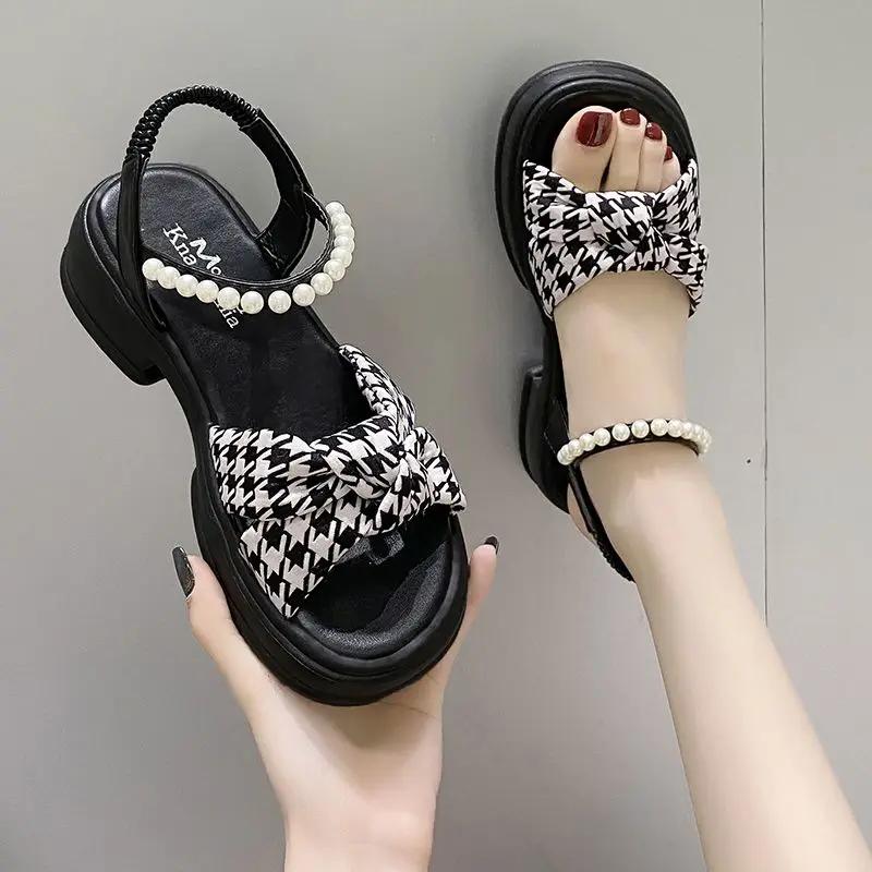 Fashion Comfort Casual Daily Pearl Outdoor Woman Shoes Low Price Vip 2025 Trending Luxury Summer Korea Original Trend Sandals for Women