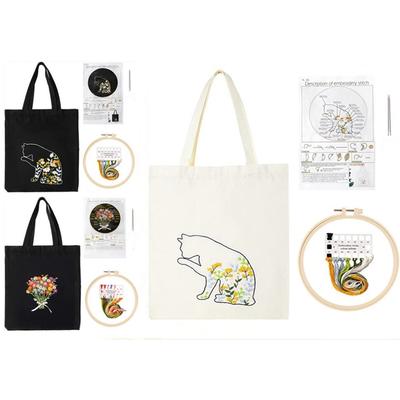 Wasserlösliche bedruckte Baumwoll-Canvas-Tasche, Kreuzstich-DIY-Materialpaket für Anfänger (Tasche 34x40cm Stickschlaufendurchmesser 20cm)