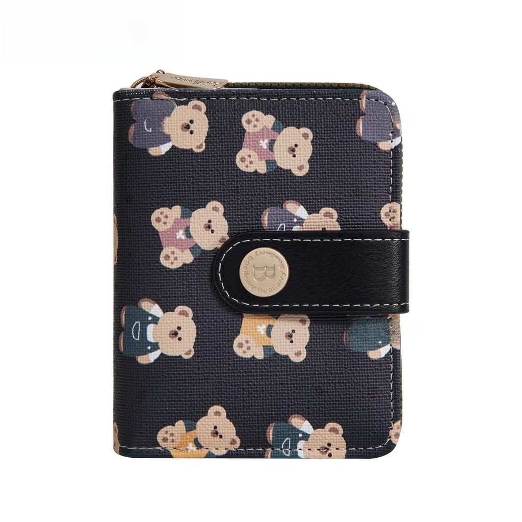 Bear Pattern Print Ladies Wallet Card Case Made Of Pu With Antitheft Features For Women