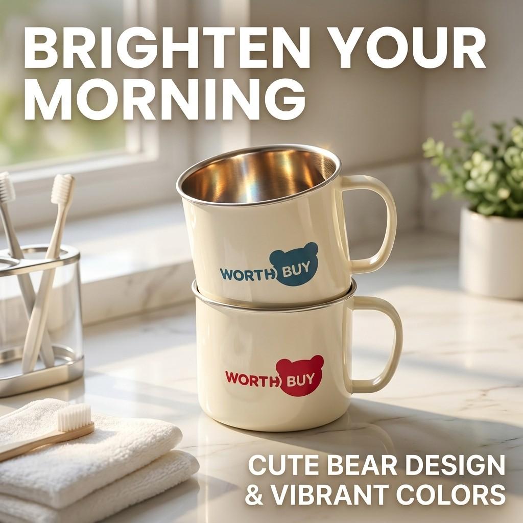 Cute Toothbrush Cup Bathroom Tumbler 316 Stainless Steel Mouthwash Mug Anti-Scald Handle Portable Detachable Home Accessories
