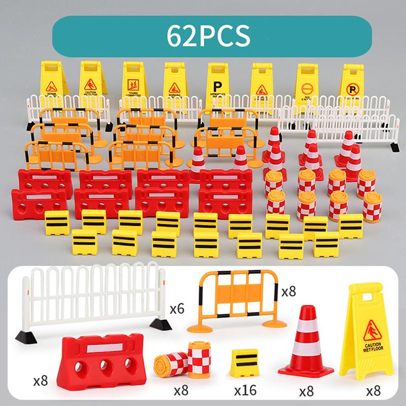 62Pcs Car Accessories Road Sign Traffic Model Diy City Parking Educational Toys
