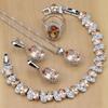 Silber 925 Brautschmuck Champagner Zirkonia Schmucksets Für Damen Ohrringe/Anhänger/Halskette/Ringe/Armband