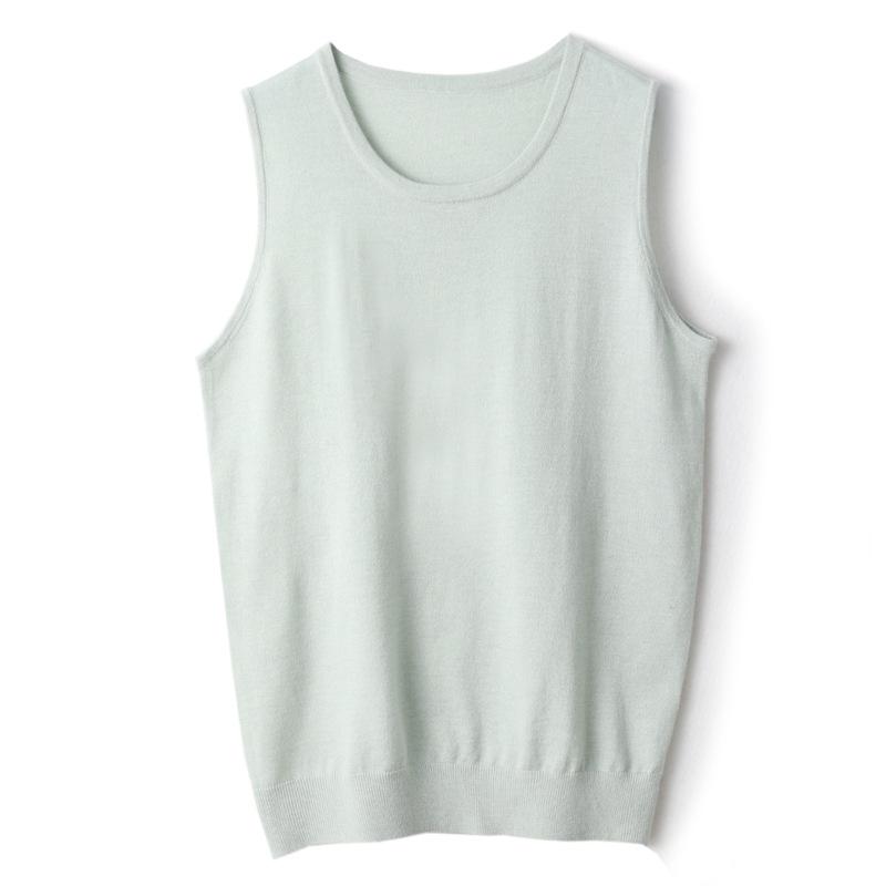 2025 Women's Fine Merino Wool Round Neck Sleeveless Knitted Vest – Solid Color, Loose Fit, Versatile Base Layer for Early Autumn