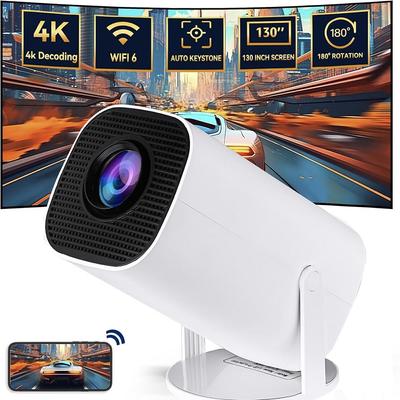 Mini Projector 4K Native 720 Supported Portable Movie Projector Adjustable Angle Smart Video Beamer with BT 5.0 WiFi6 EU Plug