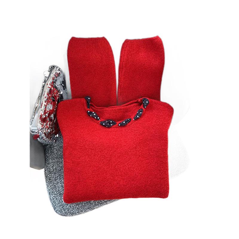 Elegant Red Lace-Up Bow Sweater for Women – Soft Knit Top for Autumn & Winter