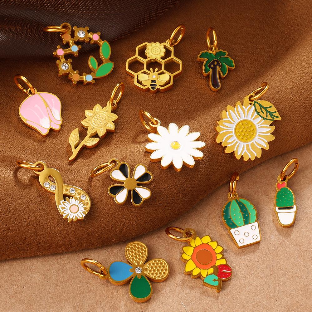 Stainless Steel Cactus Daisy Pendant Charm for DIY Bracelets & Necklaces