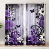 2Pcs Purple Flower Butterfly Print Curtains,suitable for Bedroom,living Room Kitchen Decoration,home Decoration,window Decor