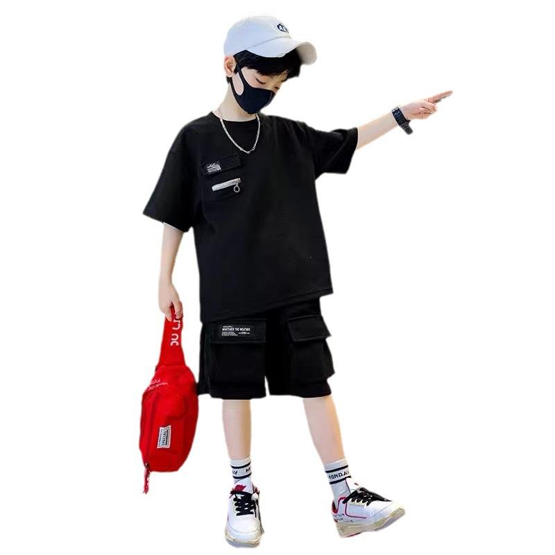 Boys Sport Clothing Sets Summer Big Kids Loose Clothes Suit Short Sleeve Tops+Shorts 2 Pcs Children Handsome Outfits