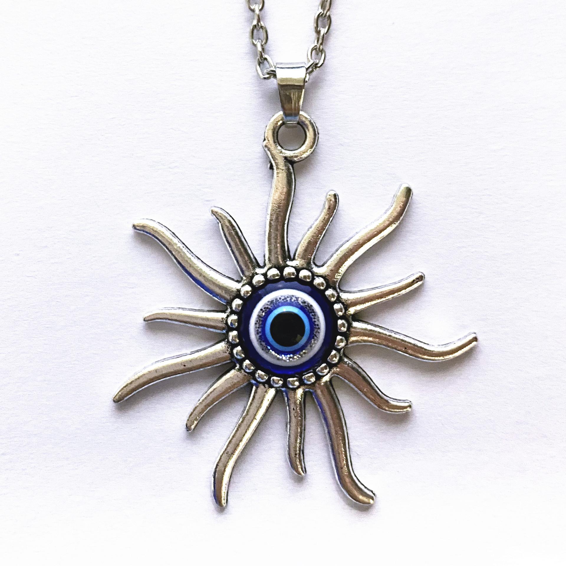 

Trendy Personality Turkish Blue Eyes Hollowed-out Pattern Crescent Moon Sun Evil Eye Pendant Necklace for Women Men Jewelry Gift