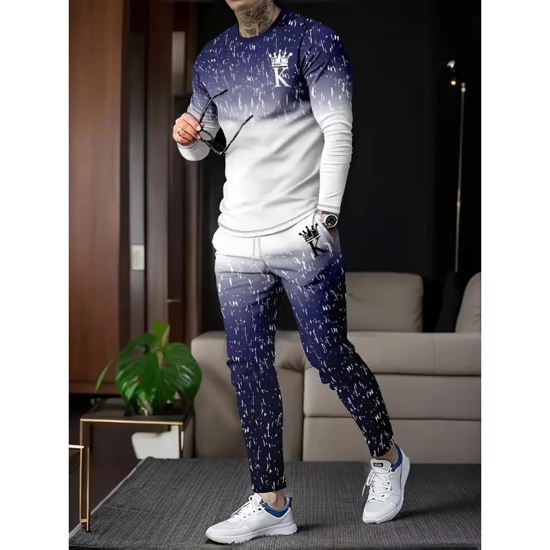 Men's Gradient Color Casual Sportswear Matching Tracksuit, Outfit Suitable Casual Wear - Comfortable Tracksuit for Events