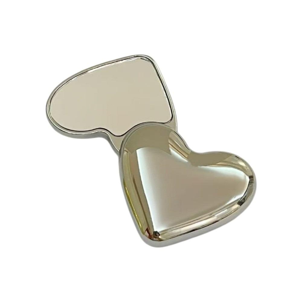 Zinc Zinc Alloy Heart Shape Makeup Mirror Metal Frame Rotating Mirror Handheld Portable Mirror Touch-ups Silver Heart