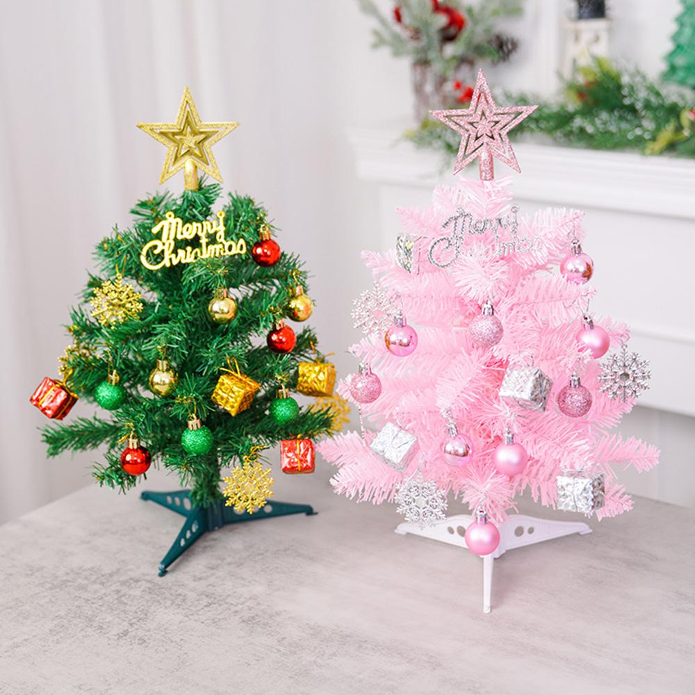 40cm Mini Tabletop Christmas Tree PVC Christmas Tree with Hanging Ornaments for DIY Christmas Decoration