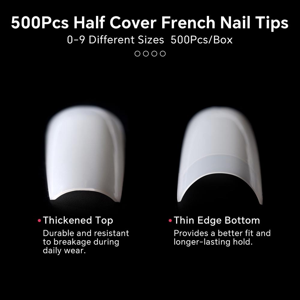 500 Buc. Tips Unghii Pătrate Franceze Transparente/Naturale Unghii Acrilice Artificiale Jumătate Fulgi Falsi Tips Unghii 10 Mărimi cu Cutie de Plastic Transparentă