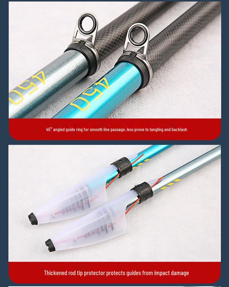 Ultra-Hard Carbon Shore Fishing Rod with Large Guides, No. 4, Dual-Purpose for Hand or Sea, Smooth Float Design