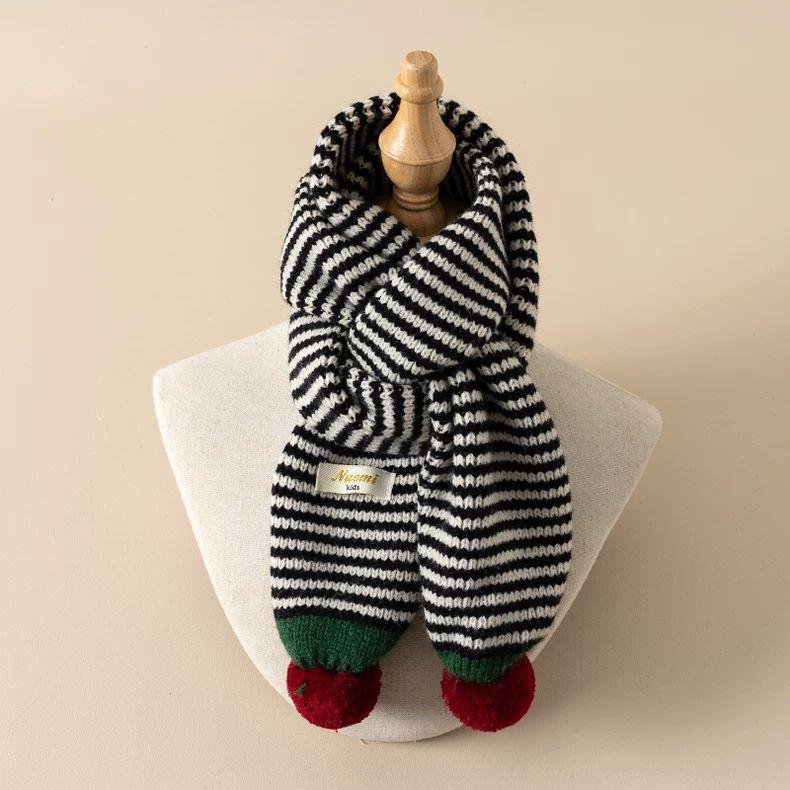 Chic Baby Pom-Pom Knit Scarf: Color Block, Unisex, Warm Wool